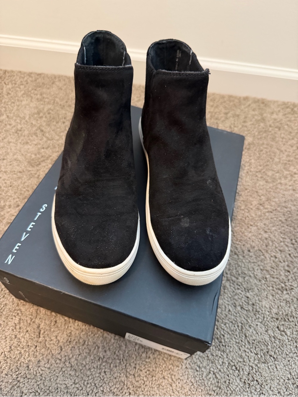 Steve Madden Black Suede Slip-On Sneakers with White Sole